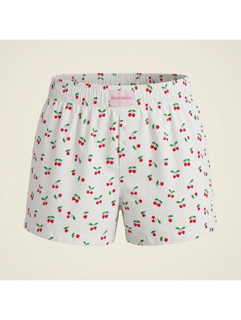 Rampage Women Cherry Print Boxer Shorts Medium M 100% Cotton Lounge Sleep Casual